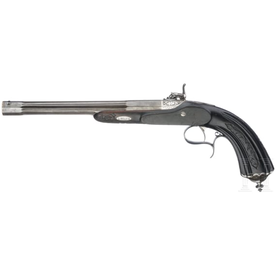 A pair of cased percussion pistols by Brun, Paris, circa 1850