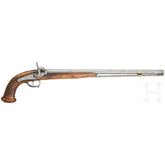A Belgian long percussion pistol by G. Laport & Cie., Li&egrave;ge, ca. 1850