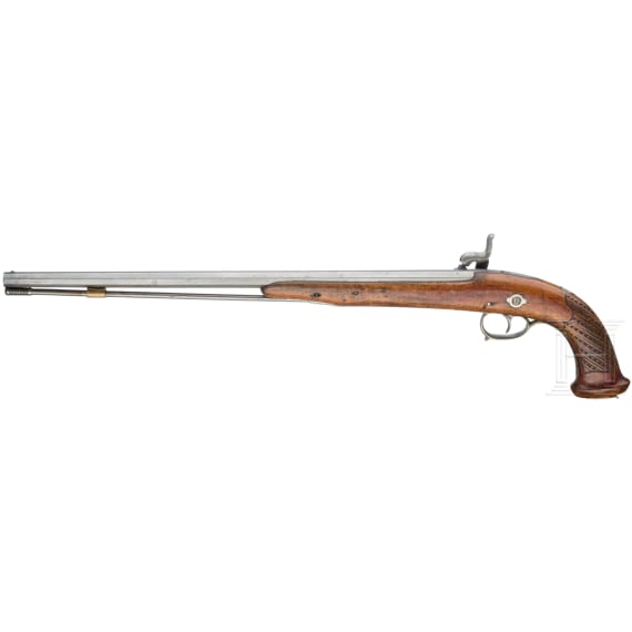 A Belgian long percussion pistol by G. Laport & Cie., Li&egrave;ge, ca. 1850