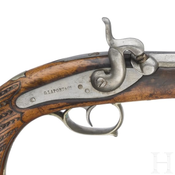 A Belgian long percussion pistol by G. Laport & Cie., Li&egrave;ge, ca. 1850