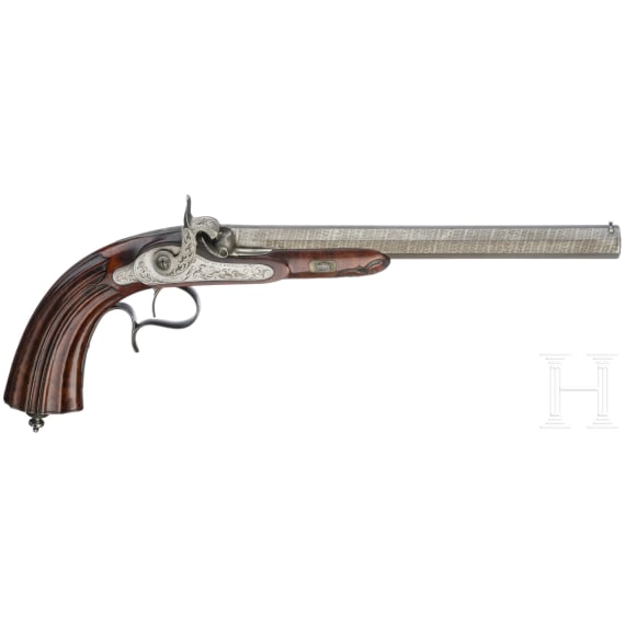 A cased pair of percussion pistols by Jansen in Brussels, circa 1850