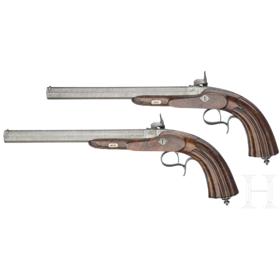 A cased pair of percussion pistols by Jansen in Brussels, circa 1850
