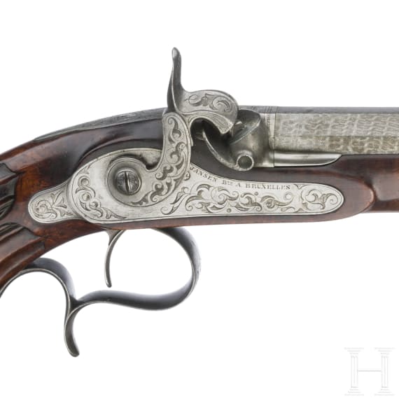 A cased pair of percussion pistols by Jansen in Brussels, circa 1850