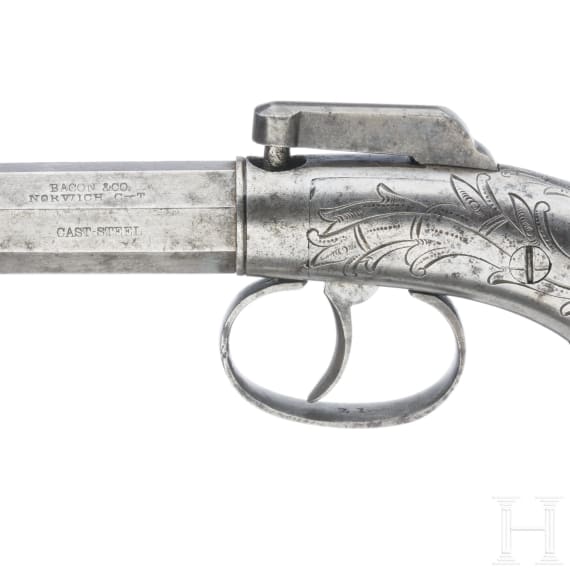 A U.S.-made single-shot bar hammer pistol by Bacon & Co