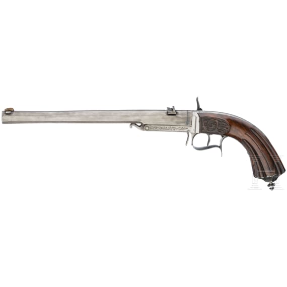 A French percussion pistol with drop barrel, circa 1860