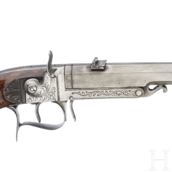 A French percussion pistol with drop barrel, circa 1860
