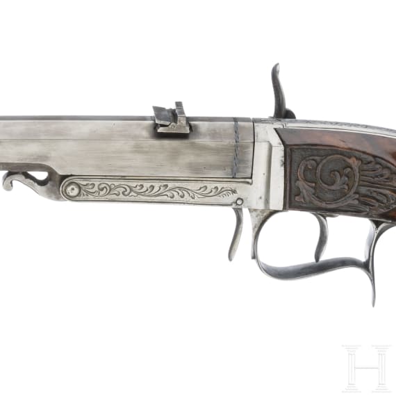 A French percussion pistol with drop barrel, circa 1860