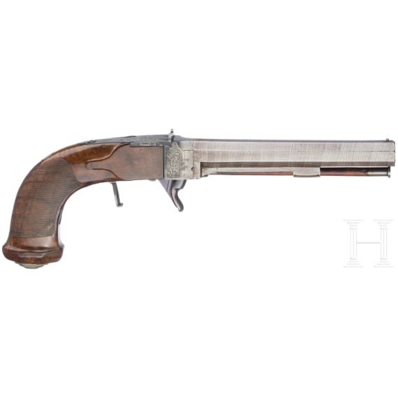 A Belgian underhammer percussion pistol, Li&egrave;ge, ca. 1860
