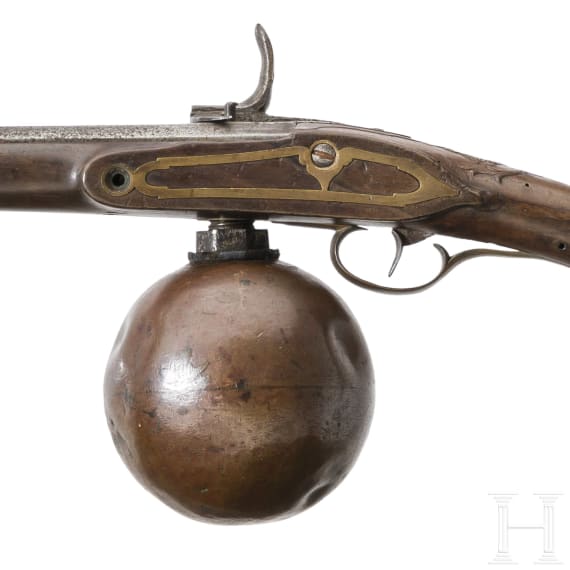A German air rifle with ball reservoir and pump, circa 1780