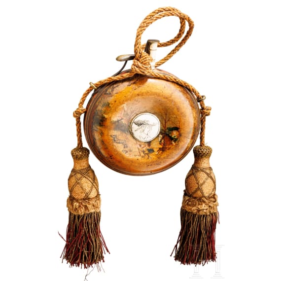 A Bohemian inlaid powder flask with hanger, circa 1600