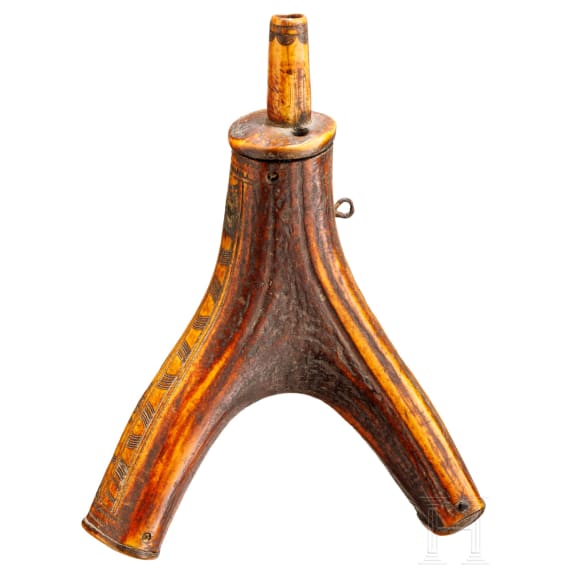 A large Hungarian/Transylvanian powder flask, 17th century