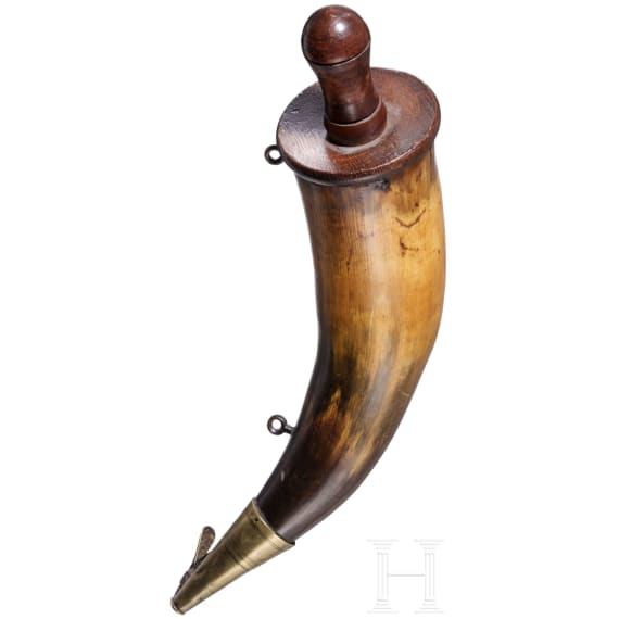 An English engraved powder horn of the 41st Regiment on the North-West Frontier, 19th century
