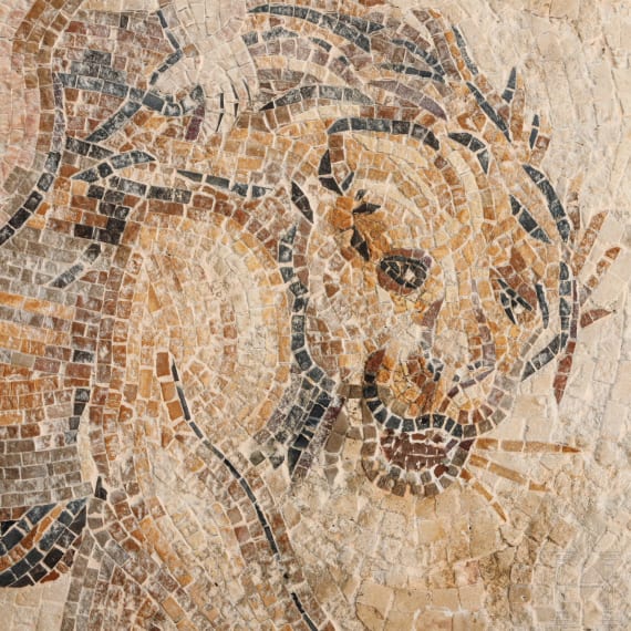 R&ouml;misches Mosaik mit Eros auf einem L&ouml;wen, Mitte 3. Jhdt. n. Chr.