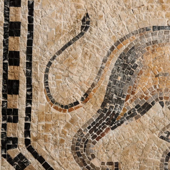 R&ouml;misches Mosaik mit Eros auf einem L&ouml;wen, Mitte 3. Jhdt. n. Chr.
