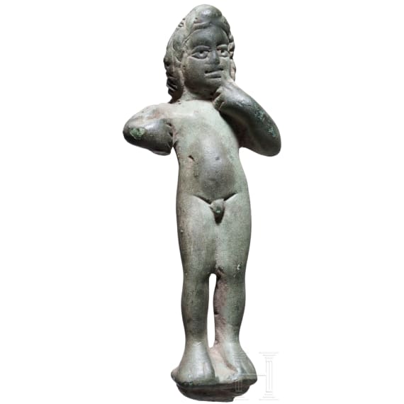 Synkretistische Bronzestatuette des Harpokrates mit Herakles-Keule, r&ouml;misch, 2. - 3. Jhdt.