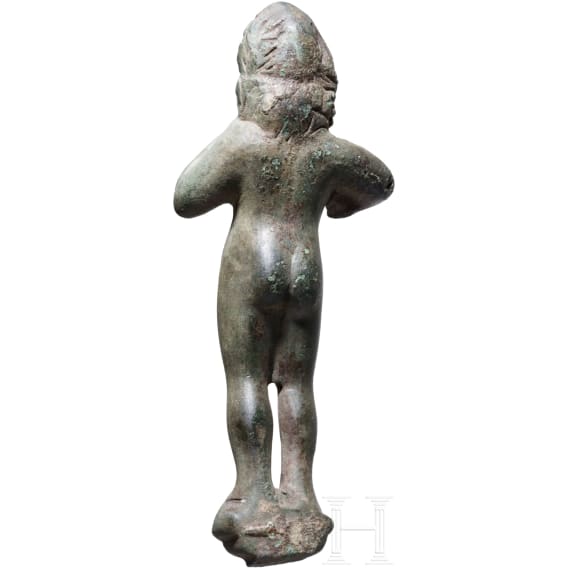 Synkretistische Bronzestatuette des Harpokrates mit Herakles-Keule, r&ouml;misch, 2. - 3. Jhdt.