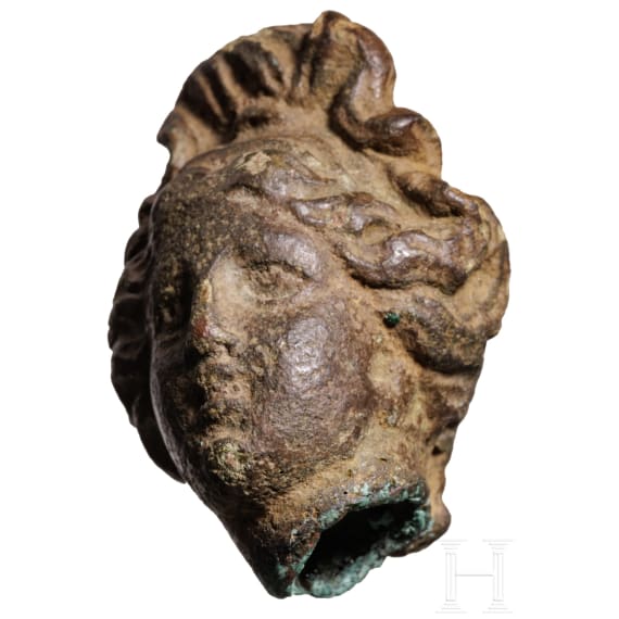 Bronzekopf eines Silen als Applike und Bronzekopf einer Venusstatuette, r&ouml;misch, 2. - 3. Jhdt. n. Chr.