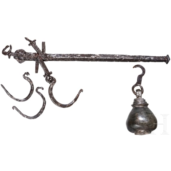 Balkenwaage aus Bronze mit Gewicht, r&ouml;misch, 1. - 3. Jhdt.