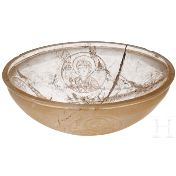 Schale aus Bergkristall mit Heiligendarstellungen, mittelbyzantinisch, 11 - 12. Jhdt.