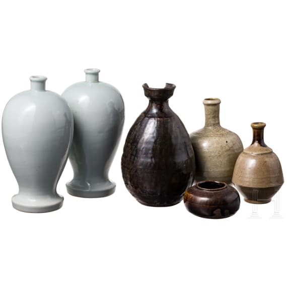 Sechs Keramikgef&auml;&szlig;e, Japan, Meiji-Periode