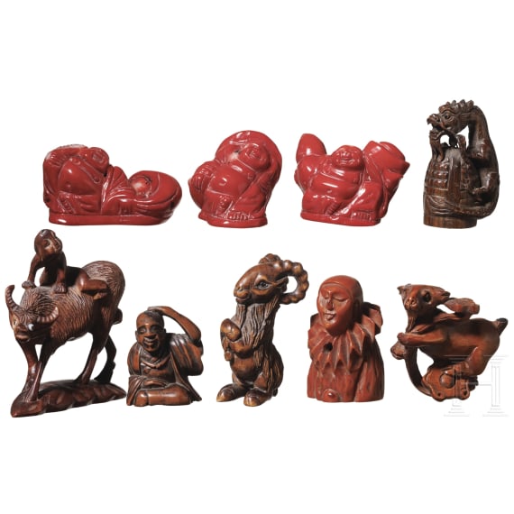 Neun Netsuke, Japan/China, um 1900