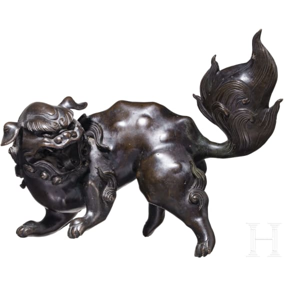 W&auml;chterl&ouml;we aus Bronze, Japan, 20. Jhdt.