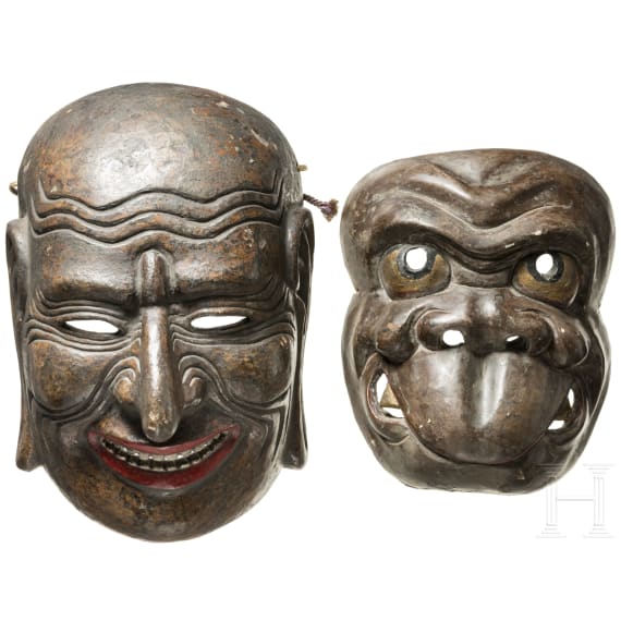 Zwei Nō-Masken, Japan, 19./20. Jhdt.