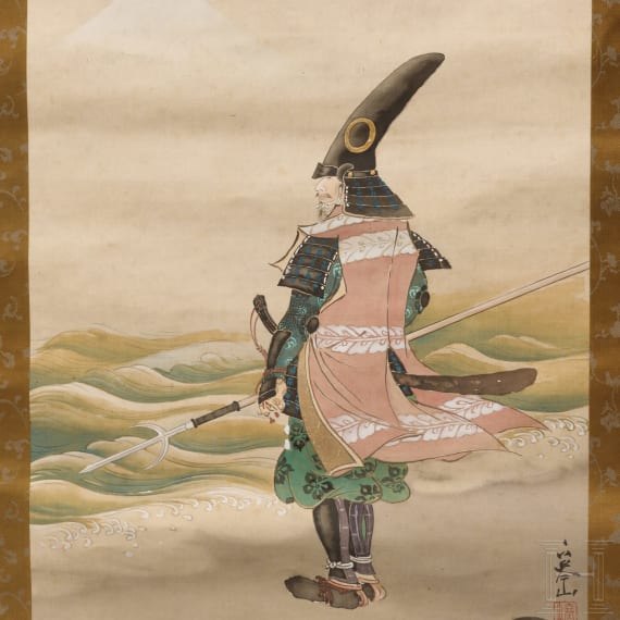 Rollbild mit Darstellung eines Daimyō, Japan, Taisho-Zeit, 1912 - 1926