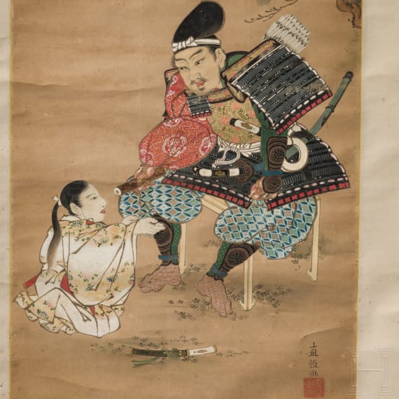 Rollbild mit Darstellung eines Samurai, Japan, 20. Jhdt.