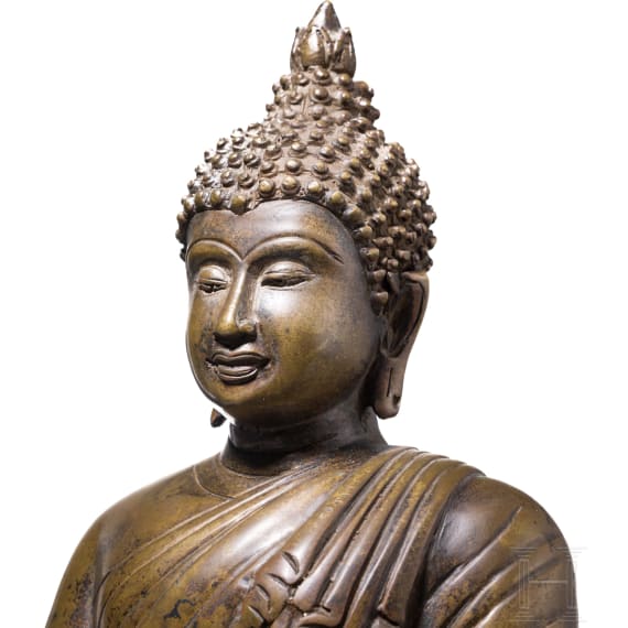 Sitzender Buddha aus Bronze, Thailand, 19. Jhdt.