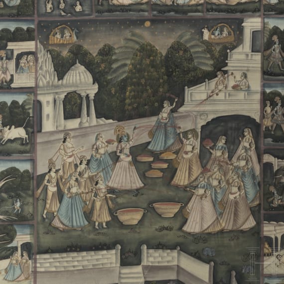 Gro&szlig;e Seidenmalerei, Indien, 1. H&auml;lfte 20. Jhdt.