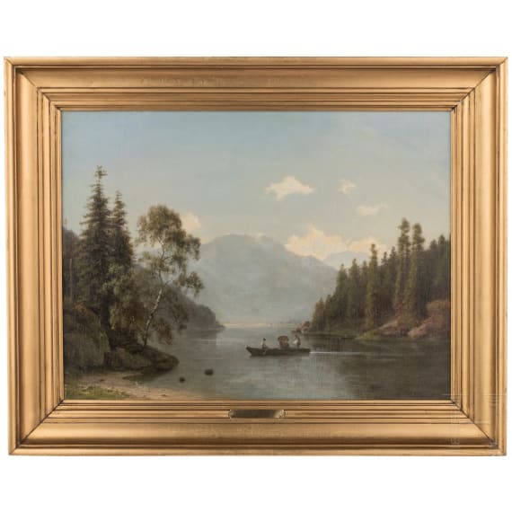 Georg Emil Libert (1820 - 1908) - Stimmungsvolle sommerliche Landschaft mit Fluss und Boot