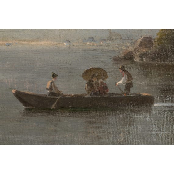 Georg Emil Libert (1820 - 1908) - Stimmungsvolle sommerliche Landschaft mit Fluss und Boot