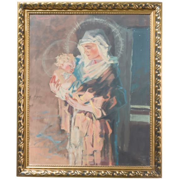 Temperamalerei "Madonna mit Kind", signiert Friedrich, wohl deutsch, datiert 1933
