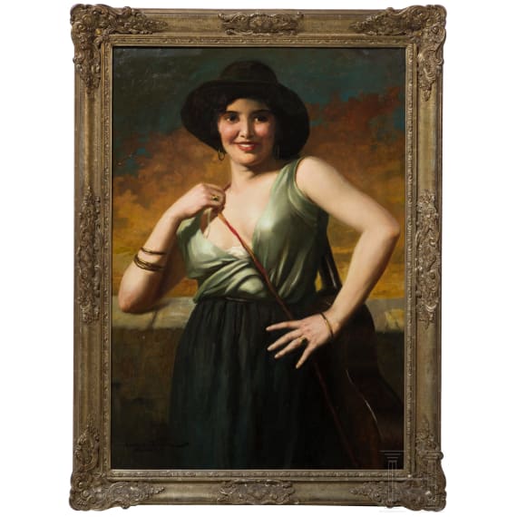 Hans Hassenteufel (1887 - 1943), "Kokette Gitarristin", M&uuml;nchen, 1. H&auml;lfte 20. Jhdt.