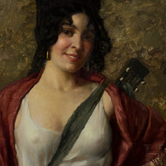 Hans Hassenteufel (1887 - 1943), "Romantische Gitarristin", M&uuml;nchen, 1. H&auml;lfte 20. Jhdt.