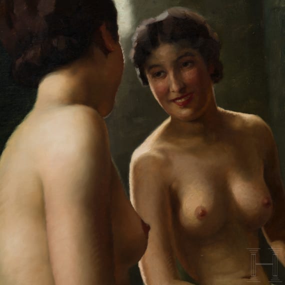 Hans Hassenteufel (1887 - 1943), Akt im Spiegel, M&uuml;nchen, 1. H&auml;lfte 20. Jhdt.