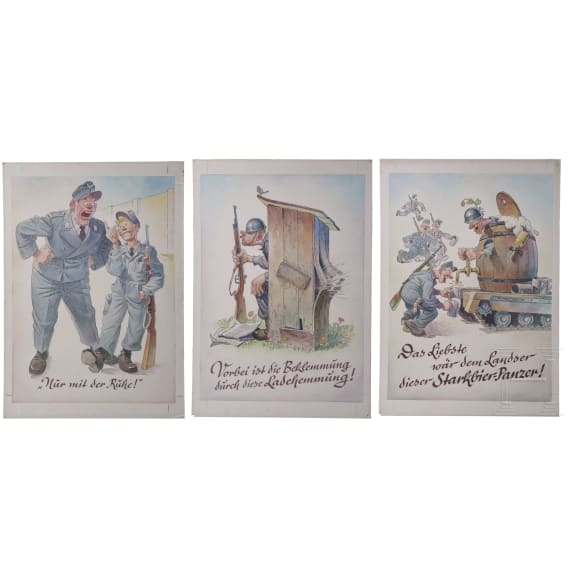 Drei Entw&uuml;rfe f&uuml;r Postkarten, M&uuml;nchen, 1950er Jahre