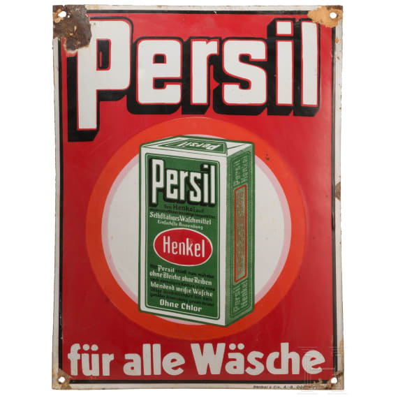 Emailleschild "Persil" (Henkel & Cie A.-G. D&uuml;sseldorf), 1920er Jahre