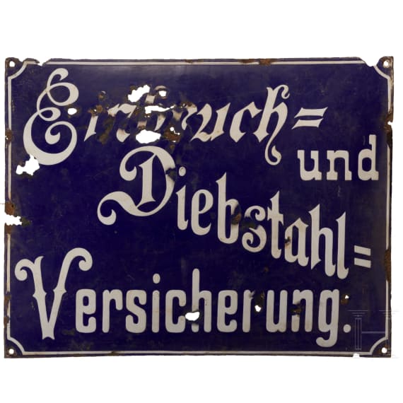 Vier Emailleschilder, darunter "Perutz Photo" und "K&ouml;nigl. Fachingen Mineralwasser", deutsch, 1920er Jahre