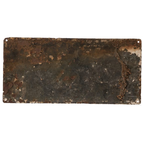 Vier Emailleschilder, darunter "Perutz Photo" und "K&ouml;nigl. Fachingen Mineralwasser", deutsch, 1920er Jahre