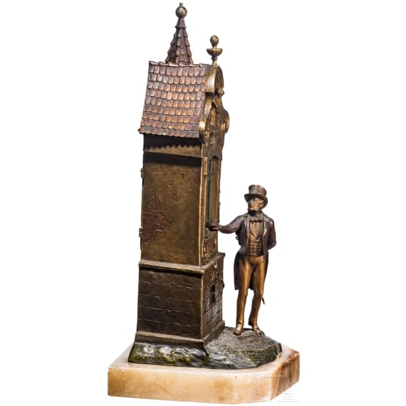 Franz Bergmann (1861 - 1936) - Bronzelampe "Das Bekenntnis", Wiener Bronze, um 1900