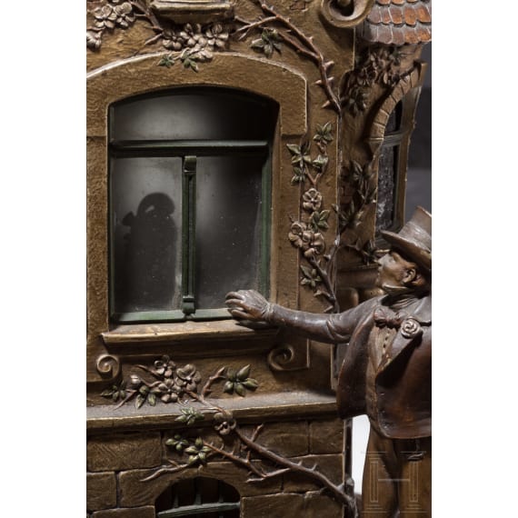 Franz Bergmann (1861 - 1936) - Bronzelampe "Das Bekenntnis", Wiener Bronze, um 1900