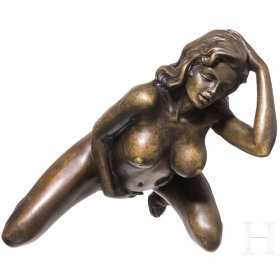 Bronzene Aktfigur "Die Verz&uuml;ckung", wohl deutsch/&Ouml;sterreich, Mitte 20. Jhdt.