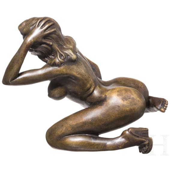 Bronzene Aktfigur "Die Verz&uuml;ckung", wohl deutsch/&Ouml;sterreich, Mitte 20. Jhdt.