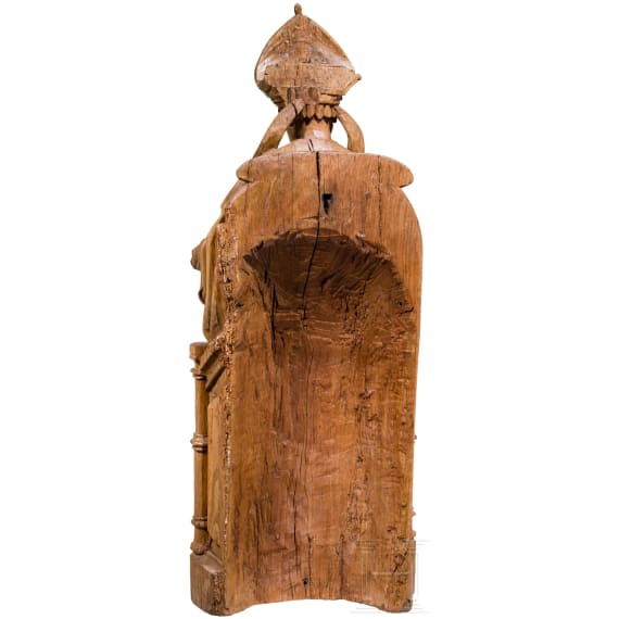 Skulptur eines thronenden Bischofs, rheinl&auml;ndisch, 1. H&auml;lfte 16. Jhdt.