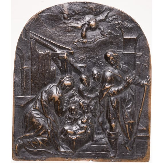 Anbetung der Hirten auf Bronzeplakette, deutsch/fl&auml;misch, 16. Jhdt.