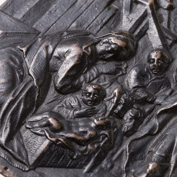 Anbetung der Hirten auf Bronzeplakette, deutsch/fl&auml;misch, 16. Jhdt.