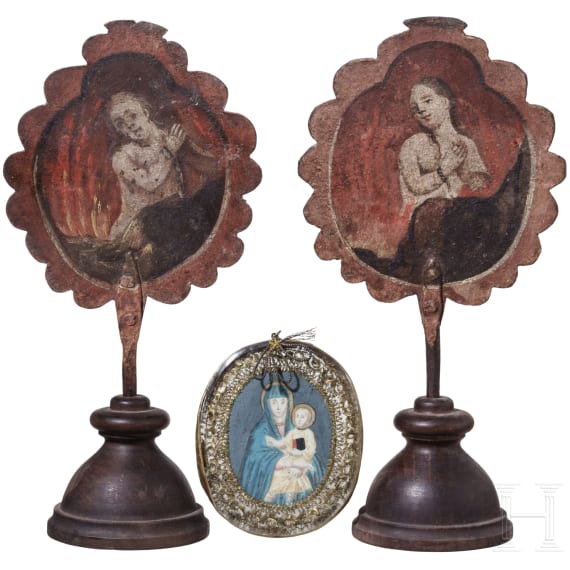 Zwei Prozessionsstangenaufs&auml;tze und ein Reliquienbild, s&uuml;ddeutsch, 18. Jhdt.