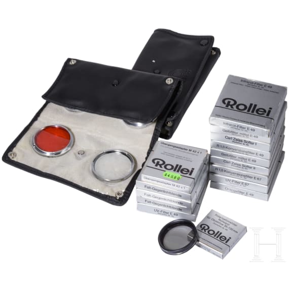 Konvolut Filter und Gegenlichtblenden von Rollei, Heliopan, Zeiss Ikolor